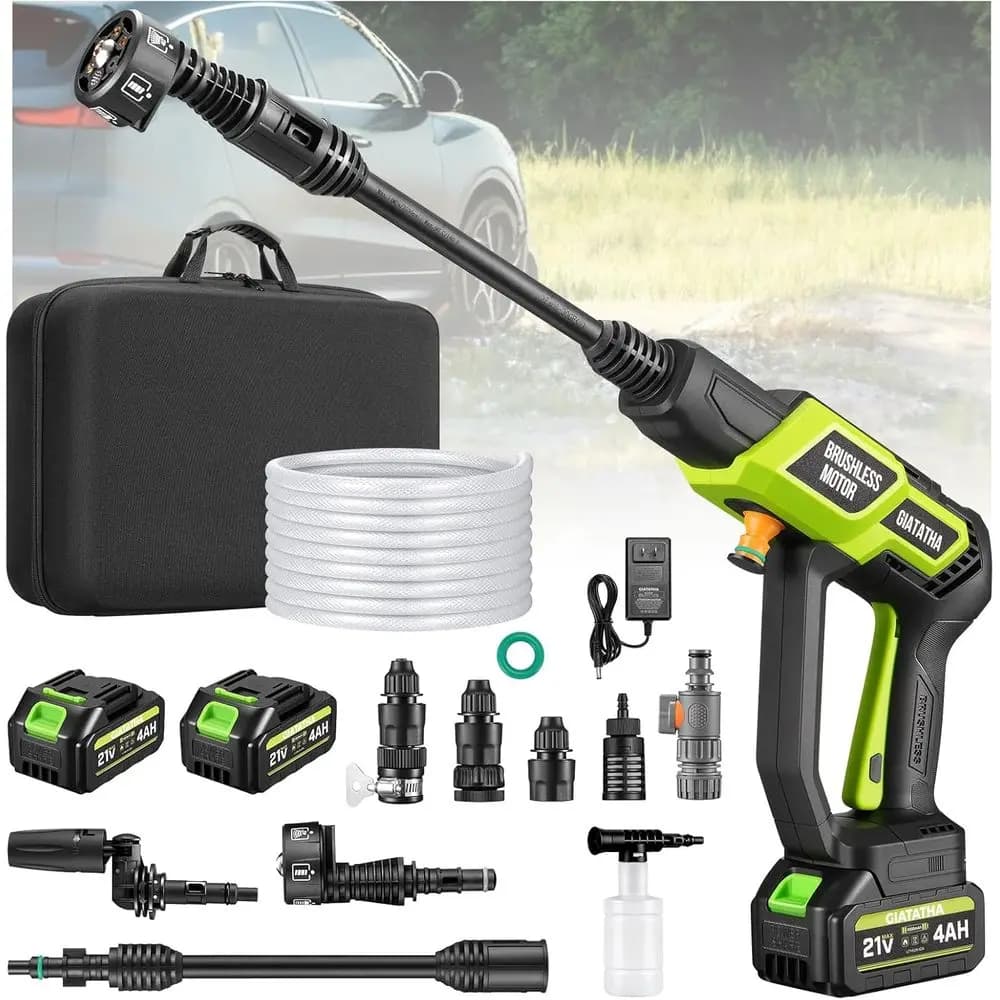 Battery hydraulics, portable hydraulic cleaner with 1200PSI brushless motor with 4.0 Ah battery and charger, 6 nozzle in 1 and 180 °