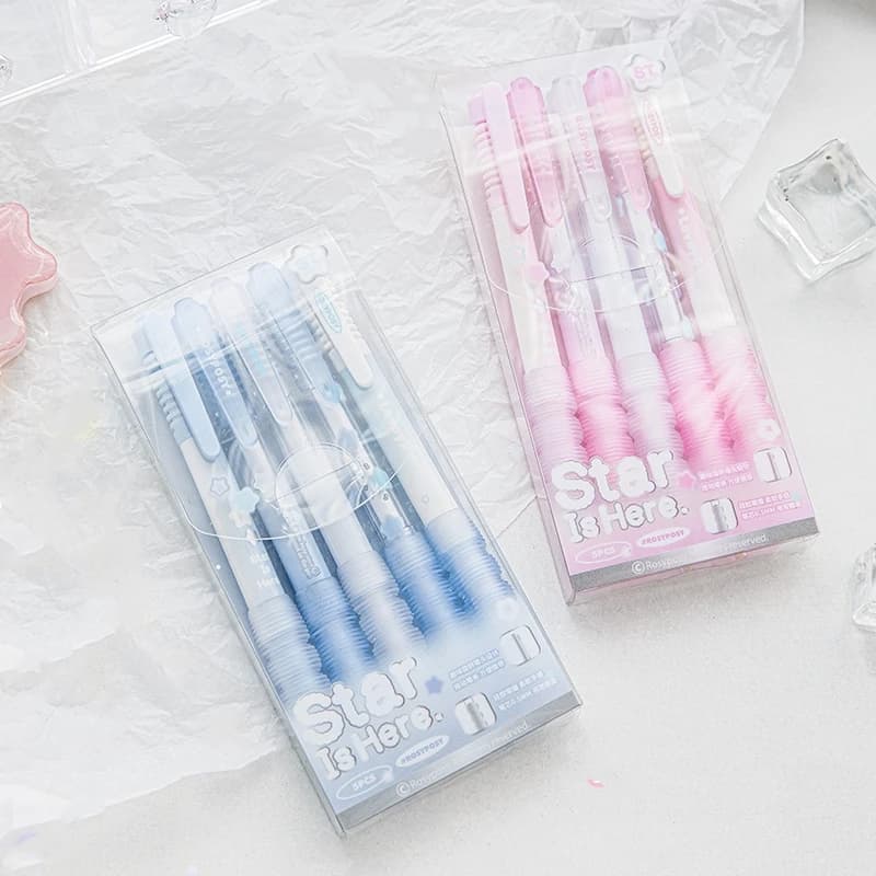 Set di 5 penne gel Star Is Here, colore sfumato, silicone morbido, inchiostro nero a sfera da 0,5 mm per scrivere A7576