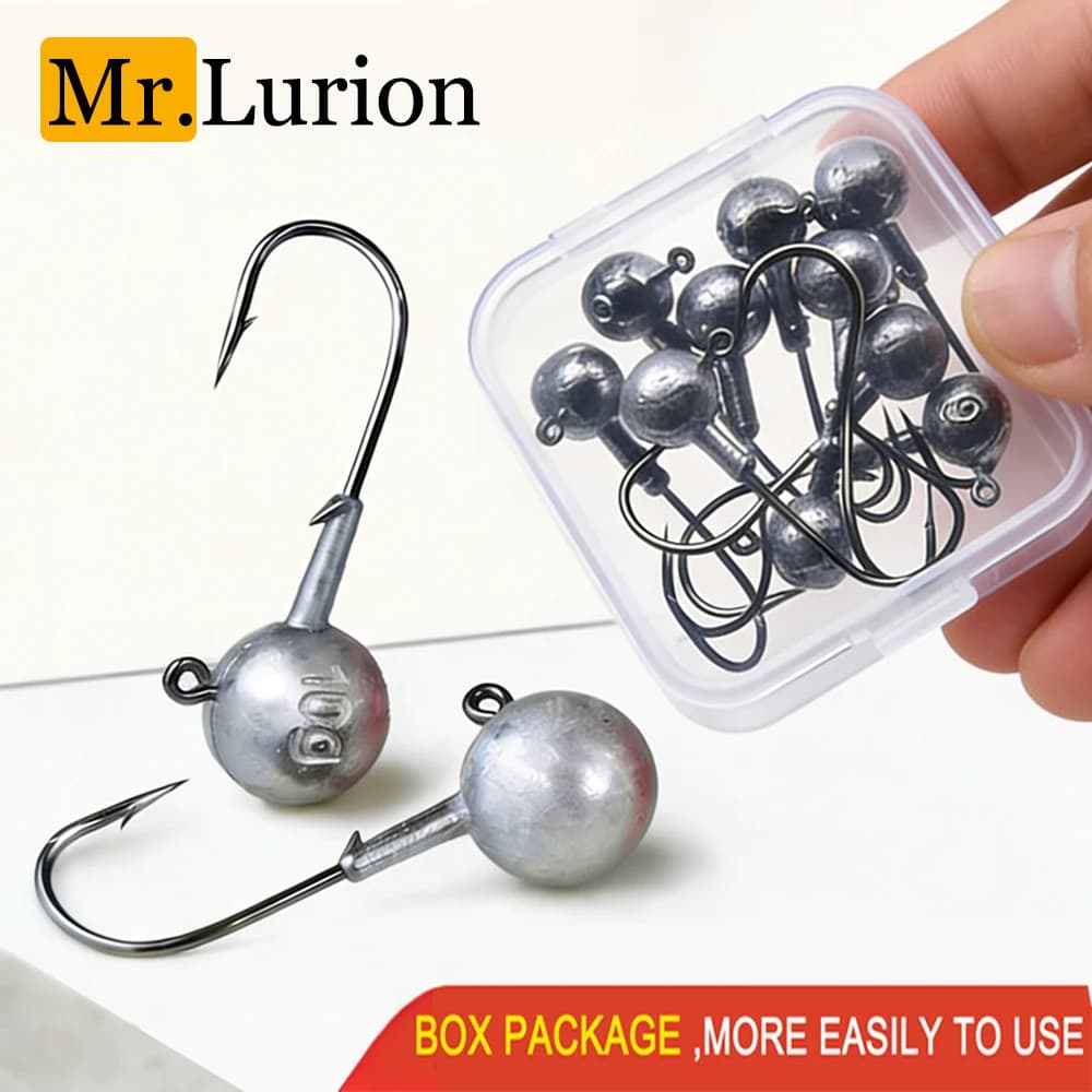 MrLurion Box pack with jig head of 1g, 2g, 3g, 4g, 5g, 7g, 28g for fishing, soft bait crank lure worm grub for perch and bass