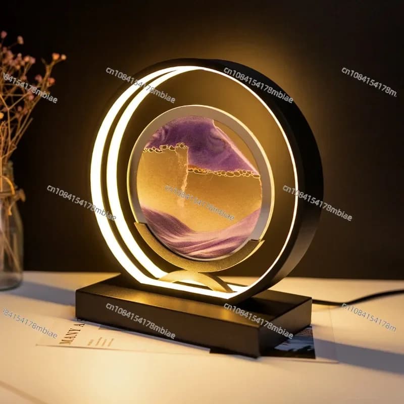 Clessidra Quicksand Movimentazione dinamica 3D Cinetico rapido che scorre sabbia Decorazione Pittura artistica Immagine Lampada da tavolo a LED Luce notturna