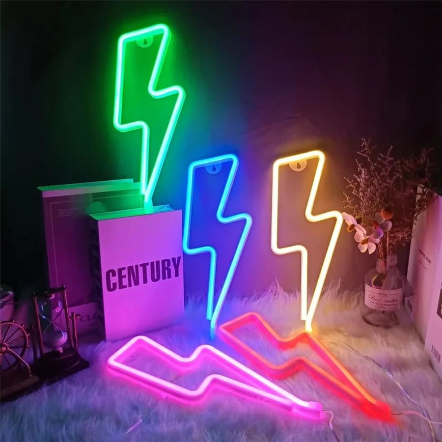 Insegna LED Creativa a Forma di Fulmine, Luce da Parete USB/Batteria, Luce Notturna Decorativa per Casa, Camera da Letto, Feste, Natale, Regalo per Bambini
