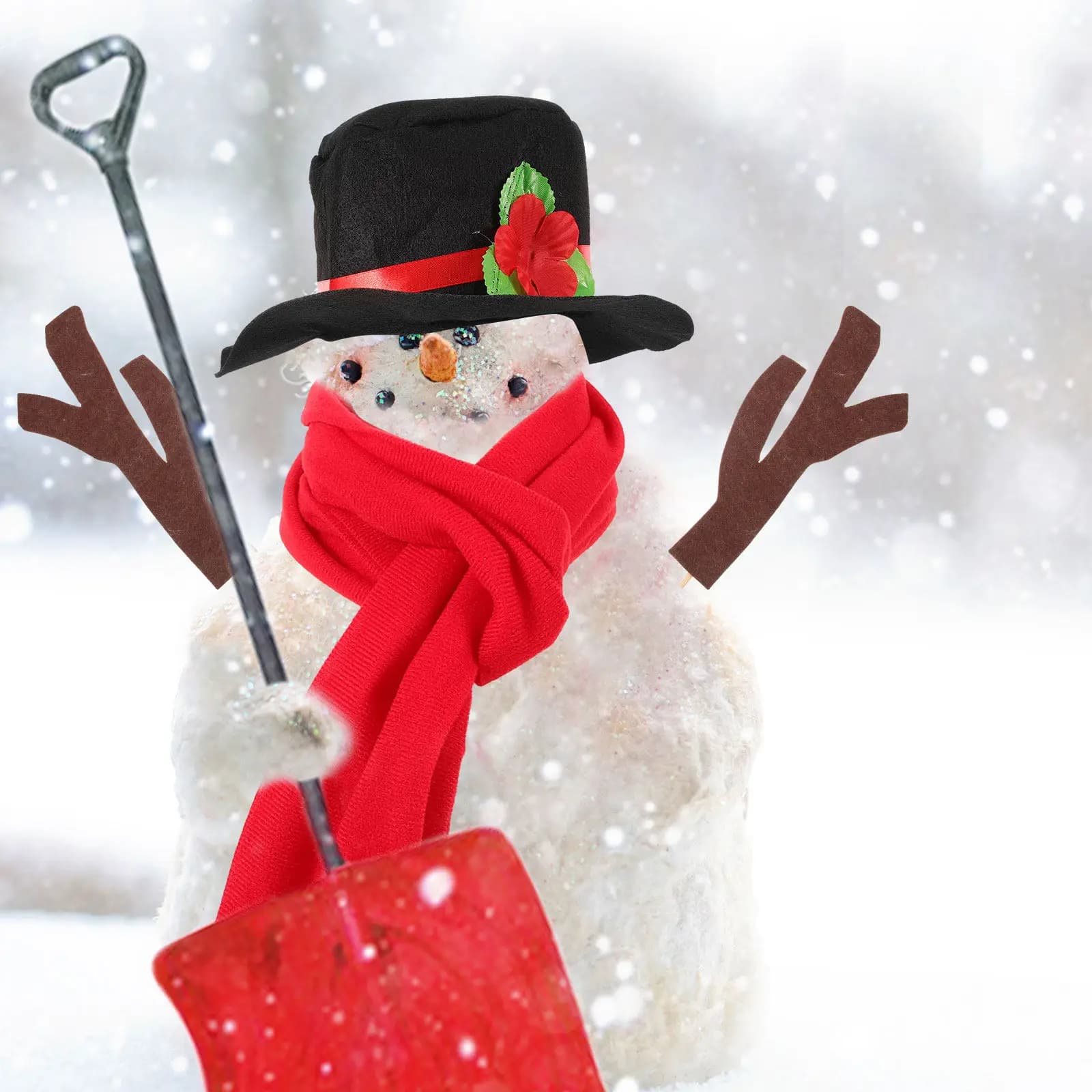 Kit di Costruzione Pupazzo di Neve Natalizio da 16 Pezzi con Cappello in Tessuto Non Tessuto, Sciarpa, Naso in Legno, Occhi, Bocca e Bottoni per Divertimento Invernale