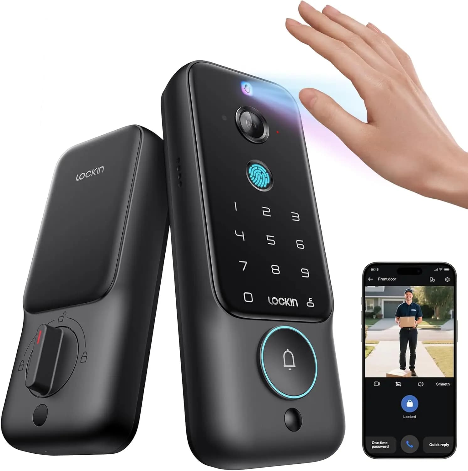 Serratura Intelligente con Telecamera 2K e Videocitofono, Archiviazione AI, Ingresso con Impronta Digitale, Controllo App Wi-Fi per Porta d'Ingresso