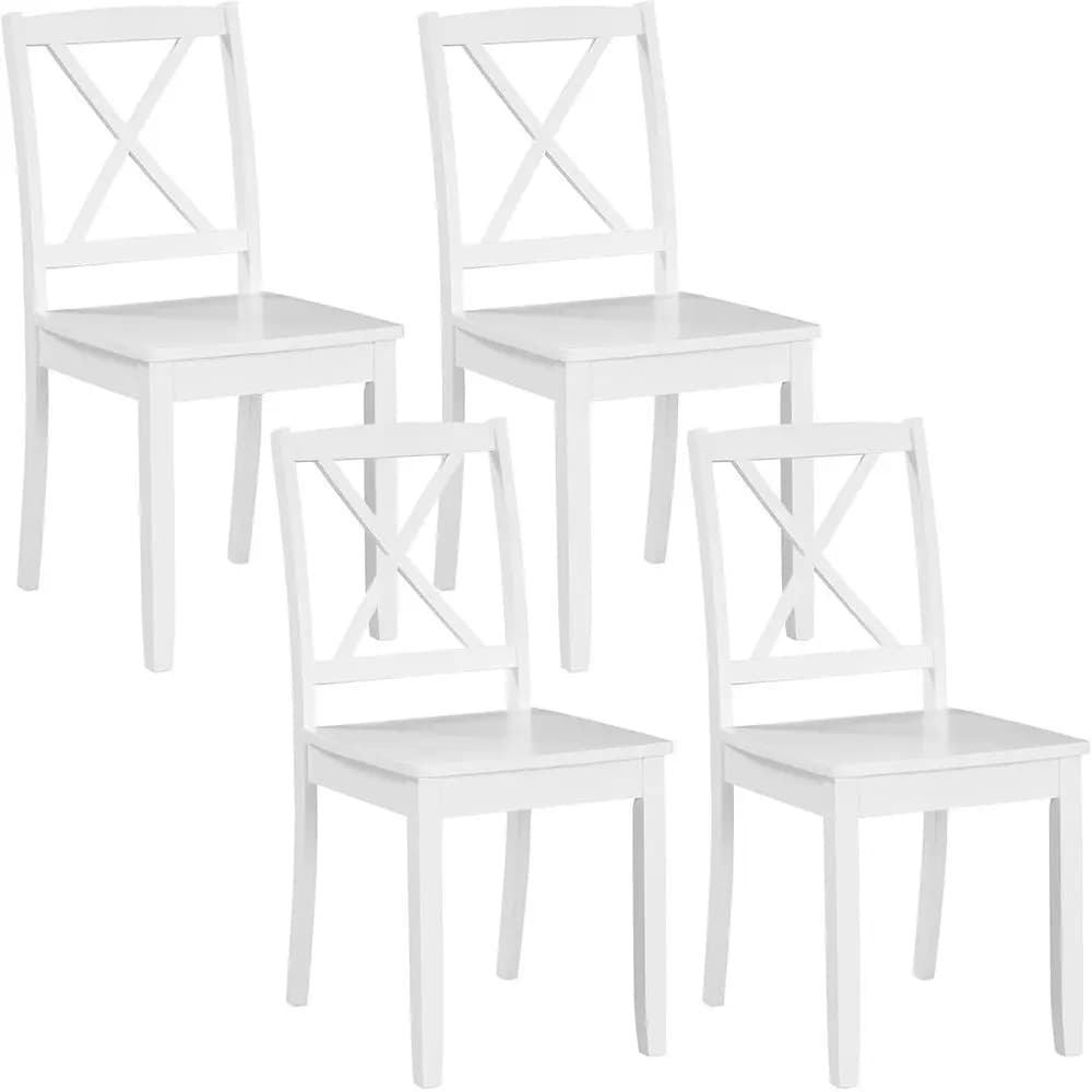 Set di 4 Sedie da Pranzo Bianche Stile Fattoria con Gambe in Legno di Gomma e Schienali Curvi per Cucina Domestica Personalizzabili