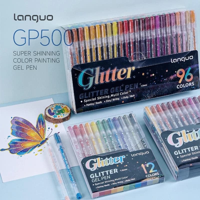 LANGUO 12/96 Colors Glitter Gel Pen High Capacity 1.0mm Super Sparkle for Drawing Journal Office School Supplies Stationery
