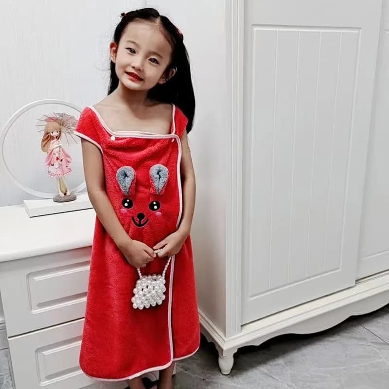 Set of Coral Apple Bathrobe and Hairband, Soft and Low Pele Loss, Wearable for Children and Adults, Ideal for Home Bathroom