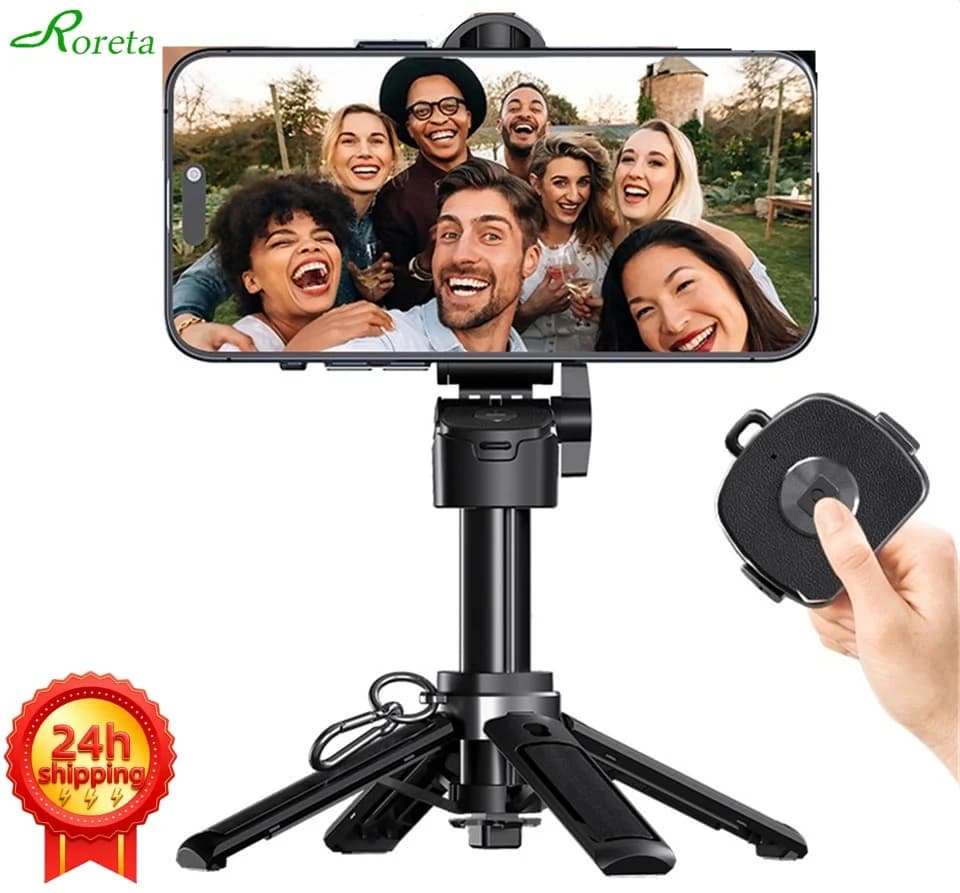 Nuovo Supporto Pieghevole per Selfie Stick con Telecomando Bluetooth Ricaricabile e Supporto per Telefono a Quattro Angoli per iPhone e Android