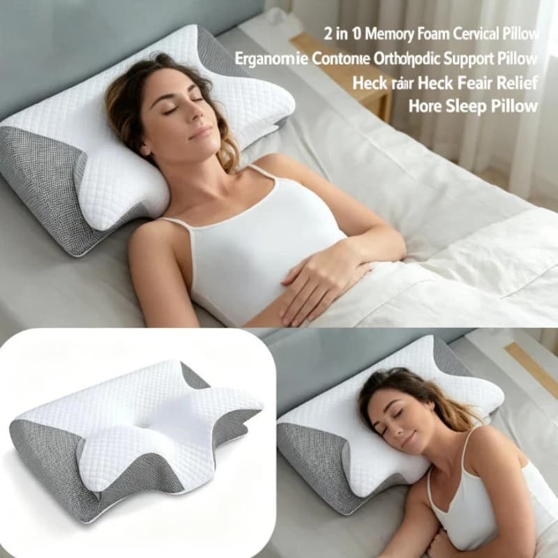 Cuscino Cervicale Ergonomico in Memory Foam 2 in 1, Supporto Ortopedico per il Collo, per Alleviare il Dolore, Uso Domestico, 1 Pezzo