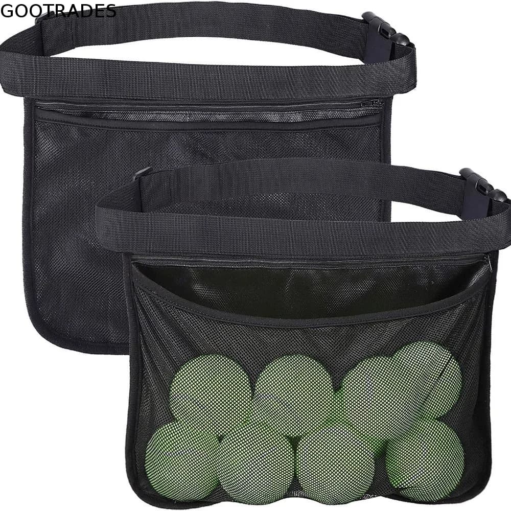 Large Capacity Tennis Ball Carry Bag Mesh Pouch Adjustable Belt Golf Ball Storage Waist Bag Picking Up Ball Waterproof