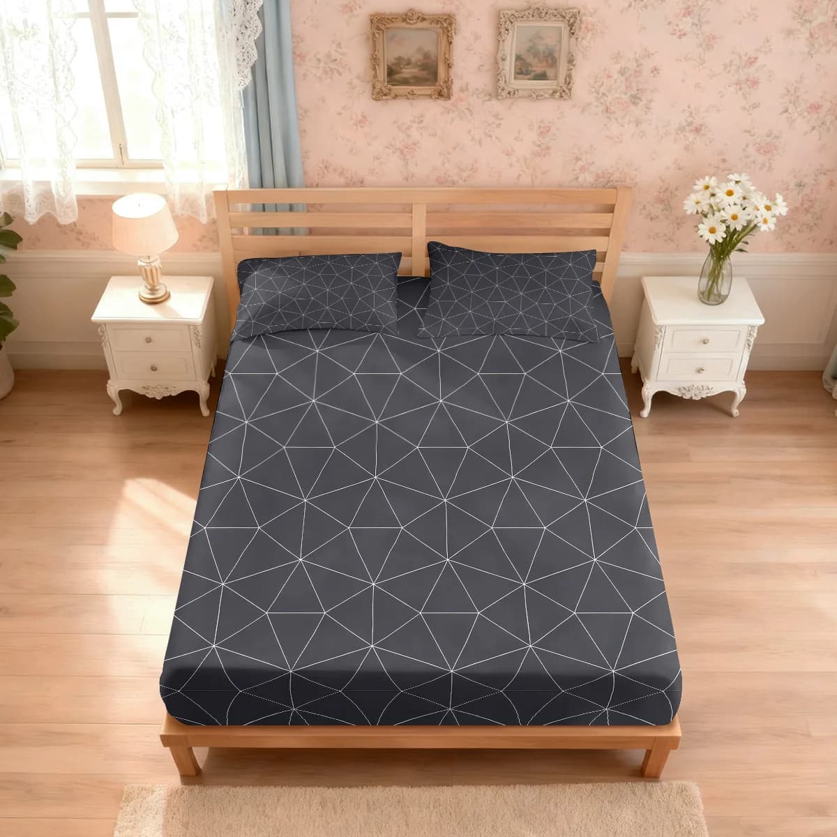 Set of 3 Soulless Bed Sheets with Curve Abstract Printing, Multi-Measurement Soft Bed Cover, Bedroom Decoration, Washable in Washing Machine