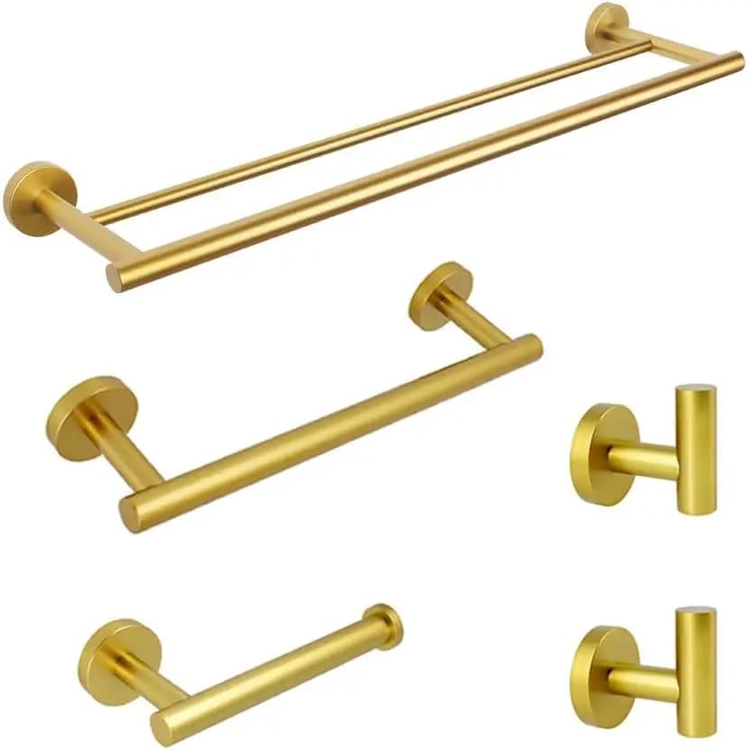 Set di accessori da bagno in oro da 5 pezzi con portasciugamani, supporto e ganci