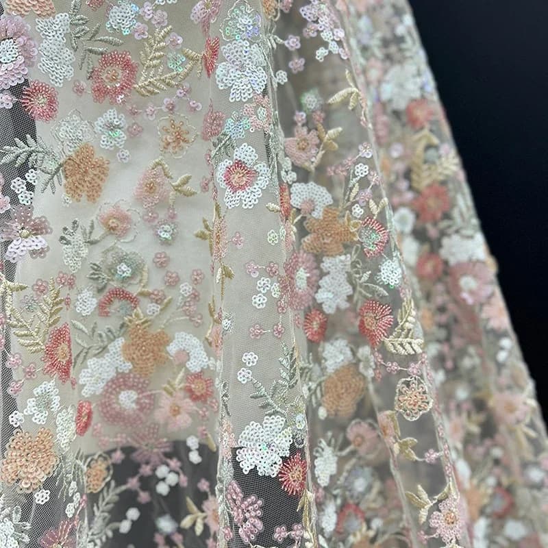 Tessuto di lusso con paillettes pesanti per abiti da sposa da sposa Cheongsam Gonna Tessuti da cucito fai da te Paillettes Panno ricamato