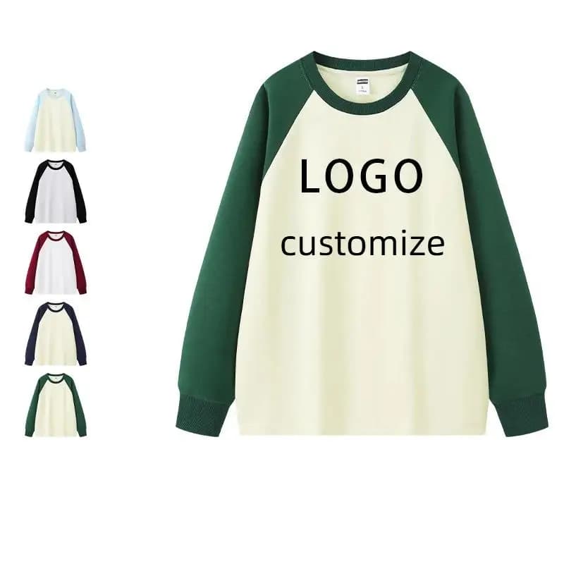 Men's Long Sleeve Crew Neck Hoodie Spring Autumn Custom Logo Embroidered Print Patchwork Sportswear