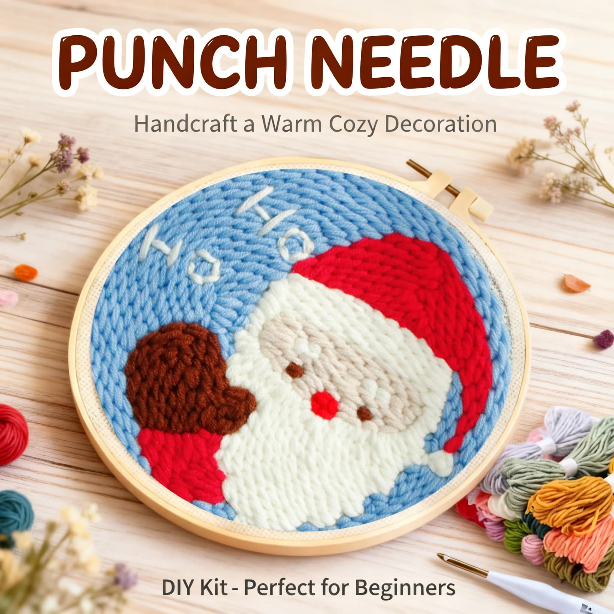 CHENISTORY Santa Claus Punch Needle Frame Art Supplies For Adults Cartoon Embroidery Kits For Beginners For Adults Embroidery