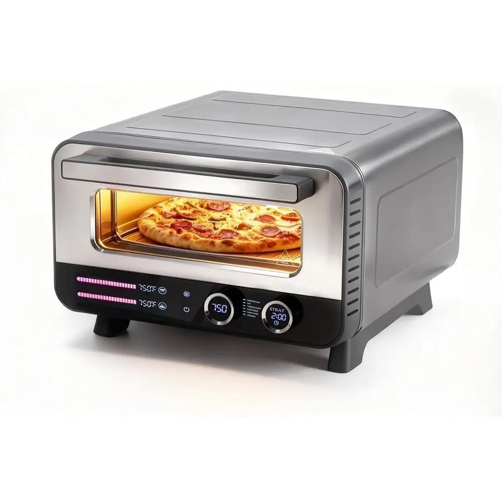 Forno Elettrico per Pizza da 1600W con Display Digitale, 6 Funzioni Preimpostate, 750 ° Forno ad alta temperatura, con pietra refrattaria e pala per pizza incluse, da appoggio