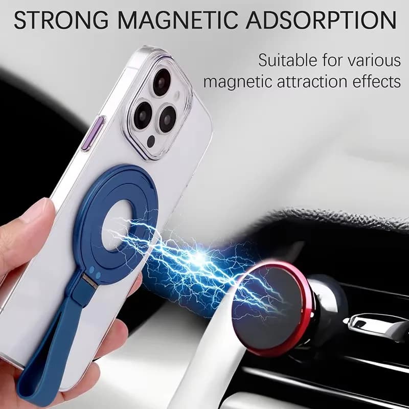 Supporto per telefono da auto con anello magnetico potente, fibbia in metallo, supporto pieghevole e cinturino per iPhone Samsung Magsafe