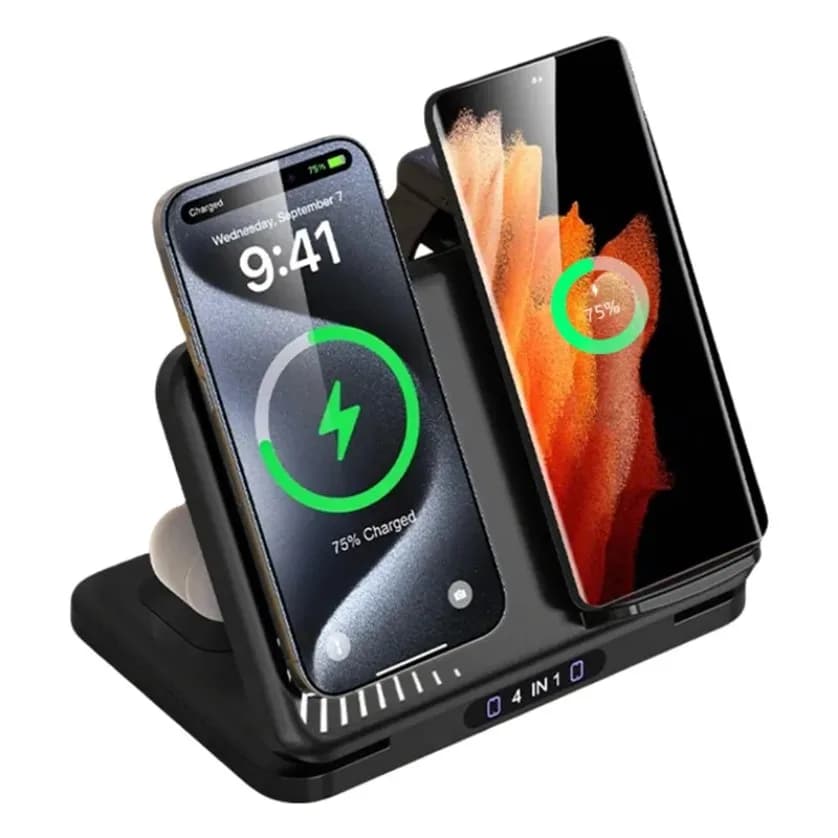 Wireless Charger 4 in 1 for Two Phones, Support for iPhone 17~12, Samsung S25, Xiaomi, Airpods Pro, Apple Watch 11~2, Quick Magnetic Charging