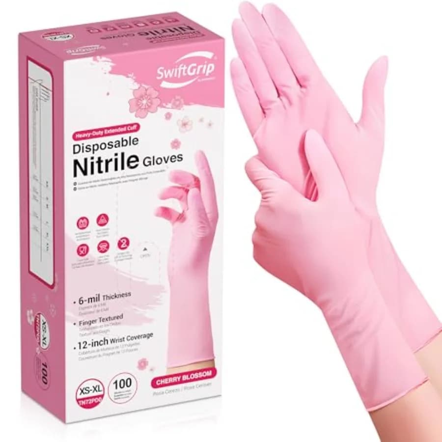 Guanti Monouso in Nitrile SwiftGrip per Lavaggio Piatti, Polsino Esteso 12 Pollici, 6-mil, Guanti per Pulizia al Profumo di Fiori di Ciliegio, Senza Lattice