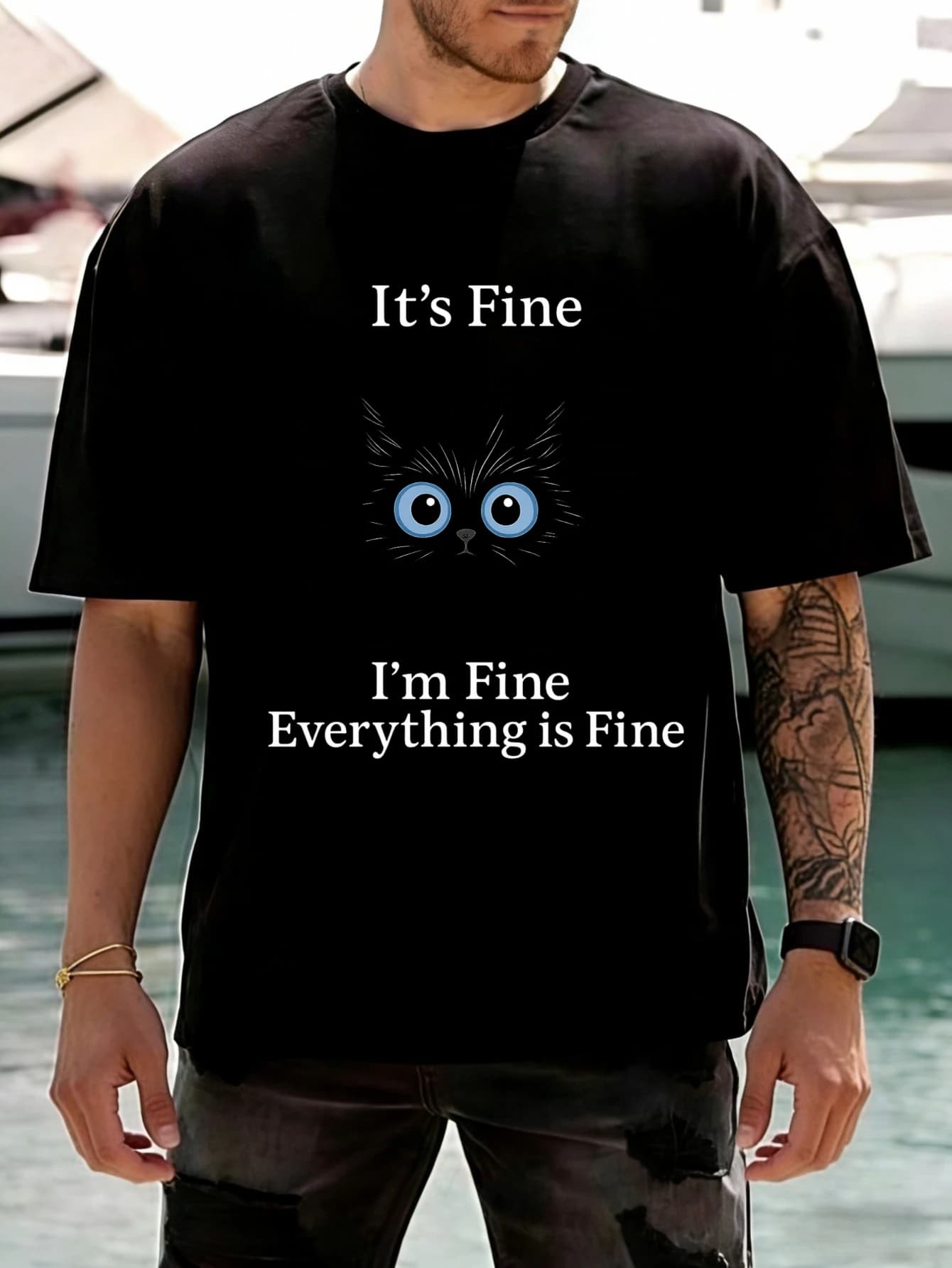 T-shirt da uomo a maniche corte con stampa grafica divertente di gatti, in cotone, oversize, estiva, casual, per uomo
