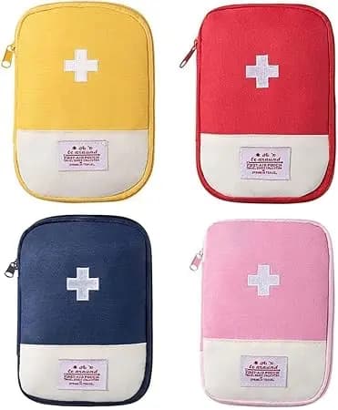 Set di 4 Borse per Medicinali da Viaggio, Astuccio Portatile per Pillole, Kit di Pronto Soccorso Mini per Emergenze e Sopravvivenza all'Aperto