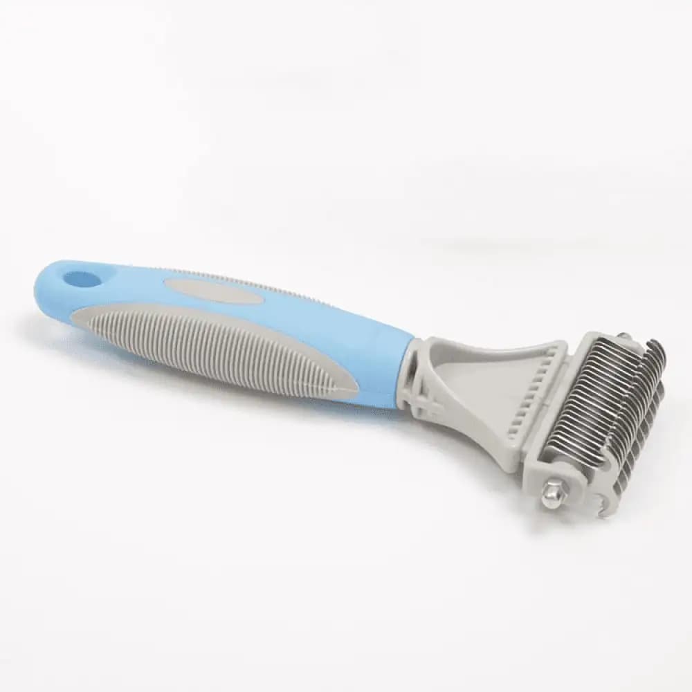 Strumento professionale per rimuovere il pelo degli animali domestici - Strumento per la toelettatura di cani e gatti - Rimuove il pelo annodato, i nodi, i capelli caduti e lo sporco - Acciaio inossidabile, denti delicati, impugnatura morbida e confortevole