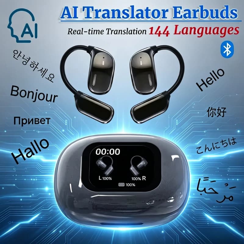 Nuovi auricolari Bluetooth con traduttore per 144 lingue, traduzione AI in tempo reale, auricolari wireless per traduzione.