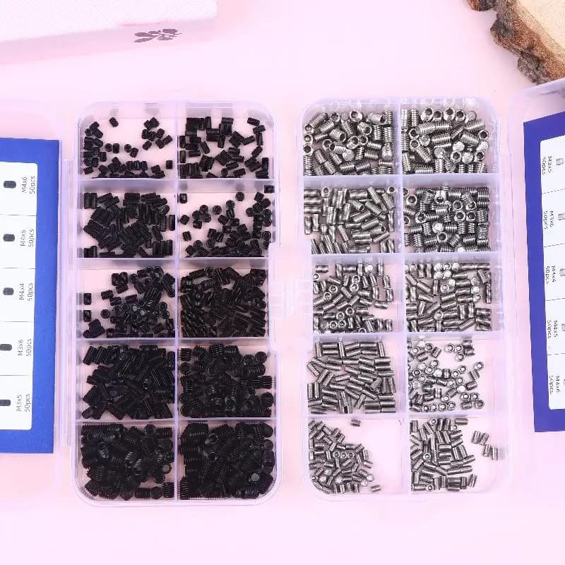 Set of 500 Screws in Brugola Stainless Steel Plates 304 Black, M2.5 M3 M4 DIN913, Box Kit