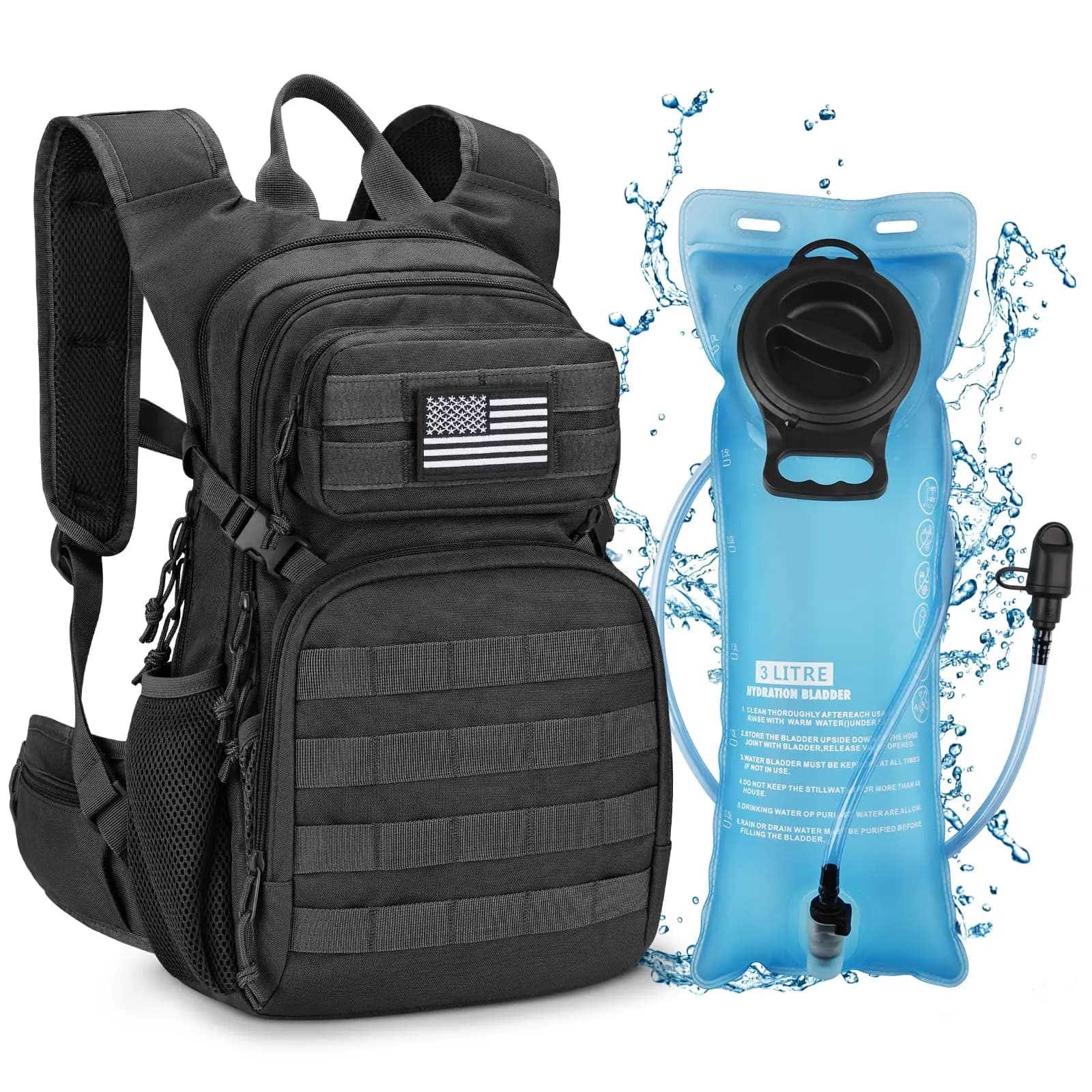 Zaino idratante da 3 litri, leggero, con sacca d'acqua integrata, per uomo e donna, zaino resistente con sistema MOLLE, ideale per escursionismo, ciclismo e corsa.