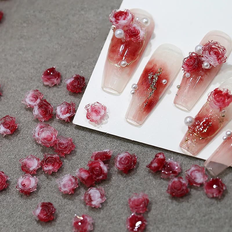 40/50 pezzi di dimensioni miste rosa rosa fiore ghiaccio trasparente per unghie decorazione strass vetro lucido ciondoli per unghie accessori per manicure fai da te