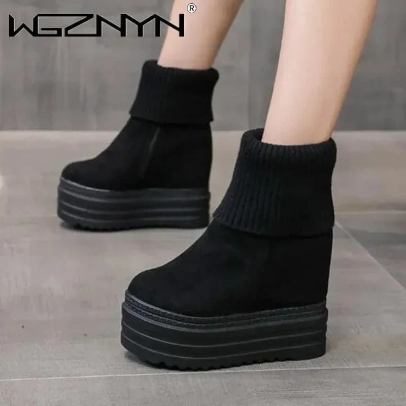 NEW flats platform woman boots sock leather ankle suede shoes with high heels 2025 Chelsea boots brand woman winter snow Botas Mujer