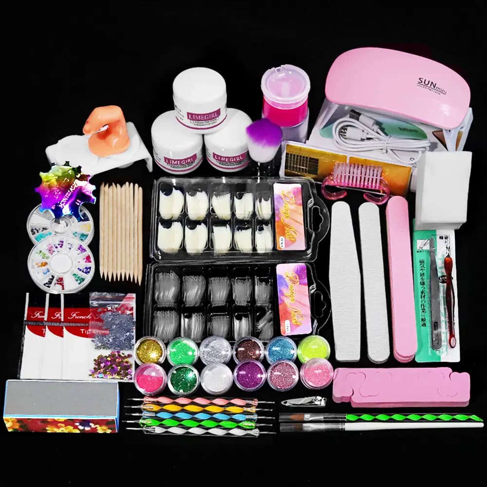 Kit acrilico per unghie 12 colori glitter polvere acrilica 3D incisione per nail art stampo esteso kit di strumenti per nail art in polvere di cristallo