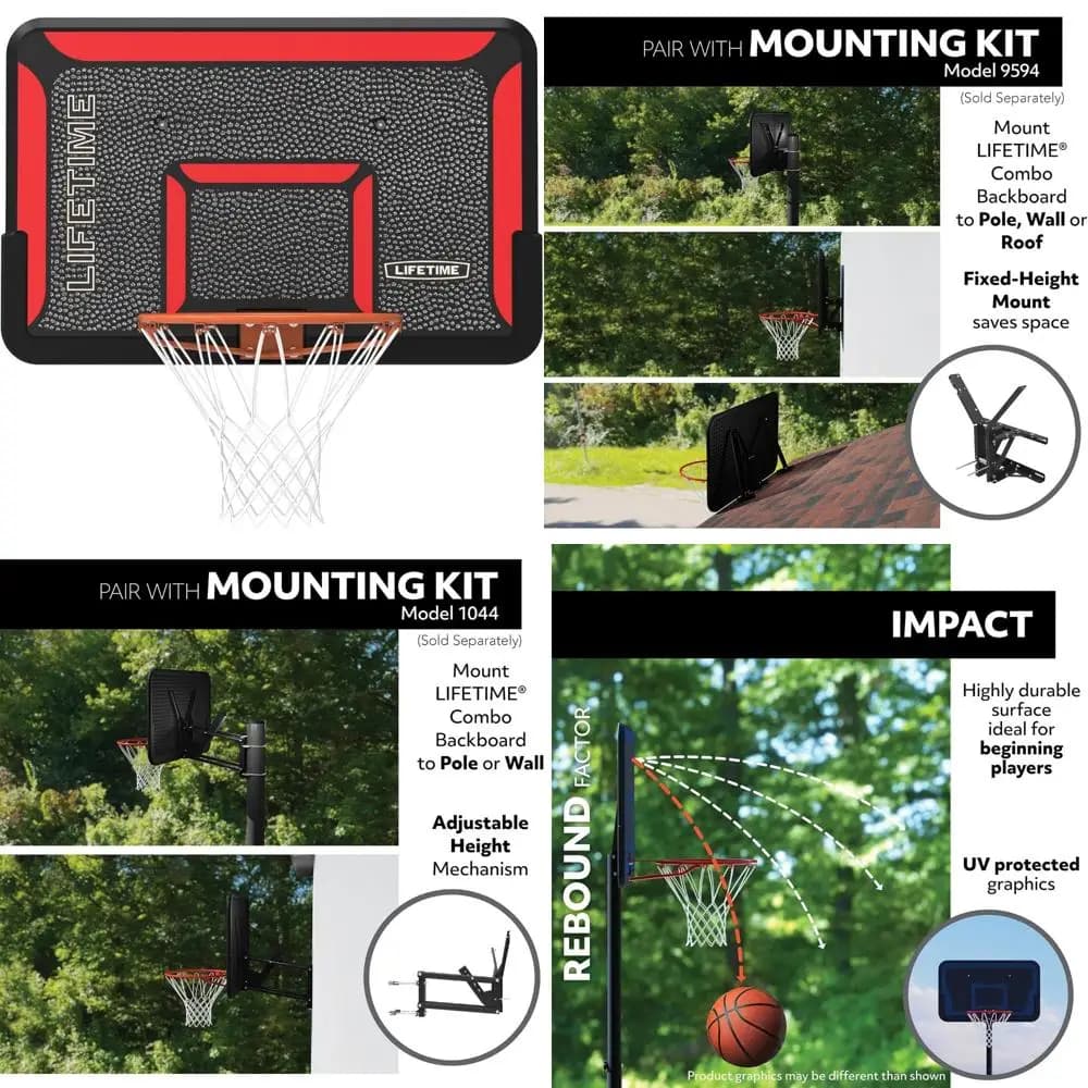 Combination of 44 inch basketball boards and rims with life span for outdoor courtyards