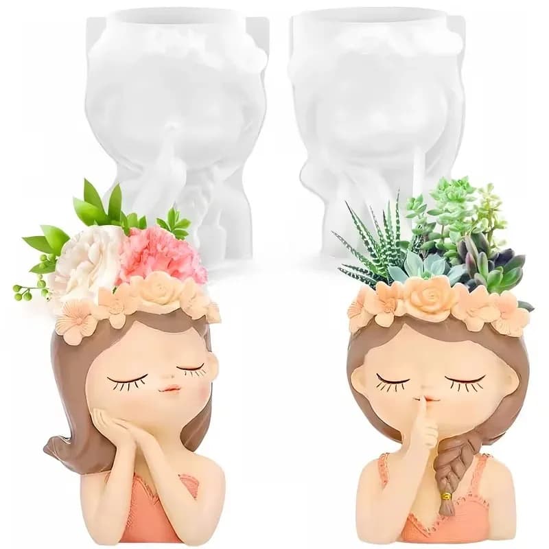 Stampo in silicone 3D a forma di ragazza carina, stampo per vaso di fiori, fai da te, artigianato fatto a mano, gesso, candela, resina epossidica, stampo per decorazioni per la casa
