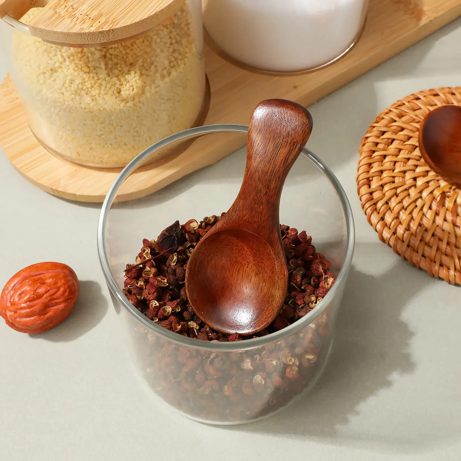Set di 6 Mini Cucchiai in Legno per Spezie, Paletta Naturale in Legno per Condimenti, Piccoli Cucchiai da Degustazione, Utensili da Cucina Rustici