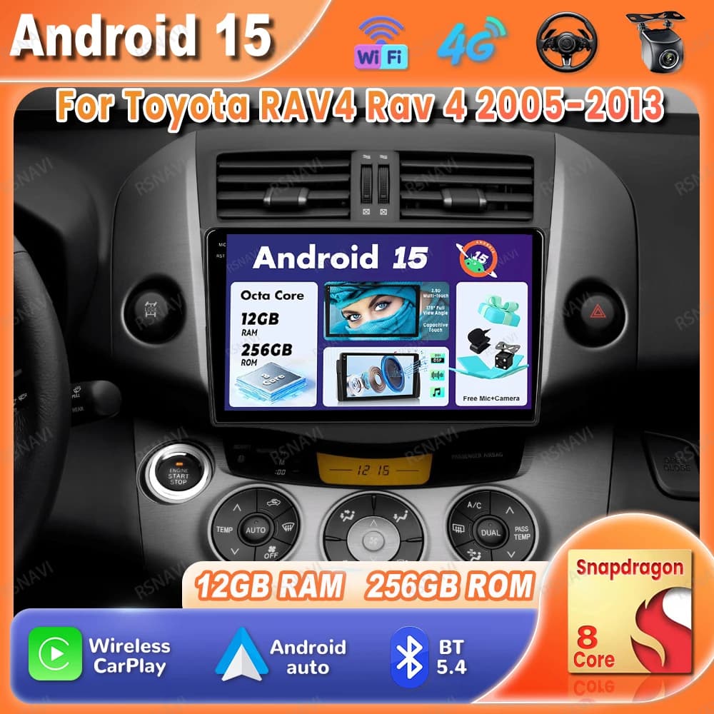 Autoradio Android 15 Per Toyota RAV4 Rav 4 2005-2013 Autoradio 5G WIFI Navigazione DVD GPS Stereo Qualcomm DSP BT Viedo Player