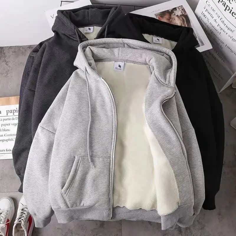 Men Zip-Up Hoodies Thick Fleece Hooded Sweatshirt Harajuku Thermal Shirt Pullover Casual Sweater Jacket Man Clothing Streetwear
