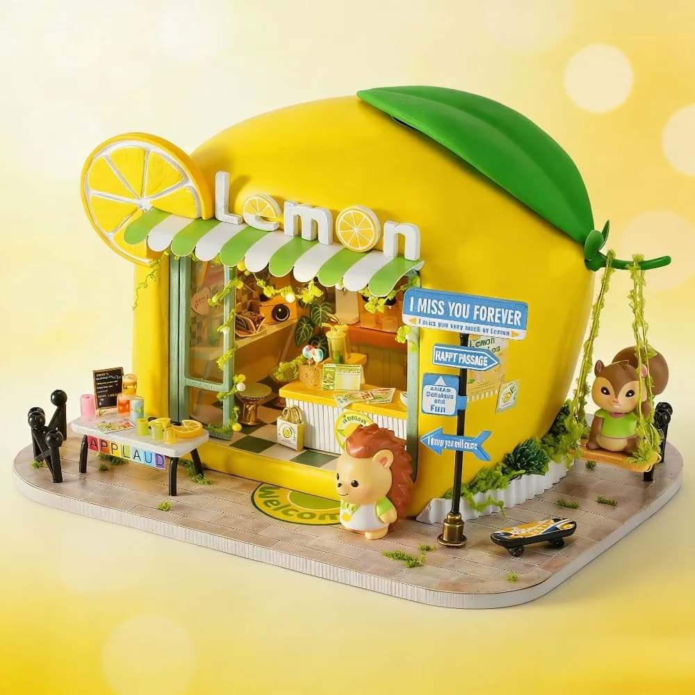 Kit Casa delle Bambole Fai-da-Te a Tema Limone, Set di Costruzione 3D in Miniatura, Giocattolo Decorativo per Cameretta, Regalo di Compleanno per Ragazze