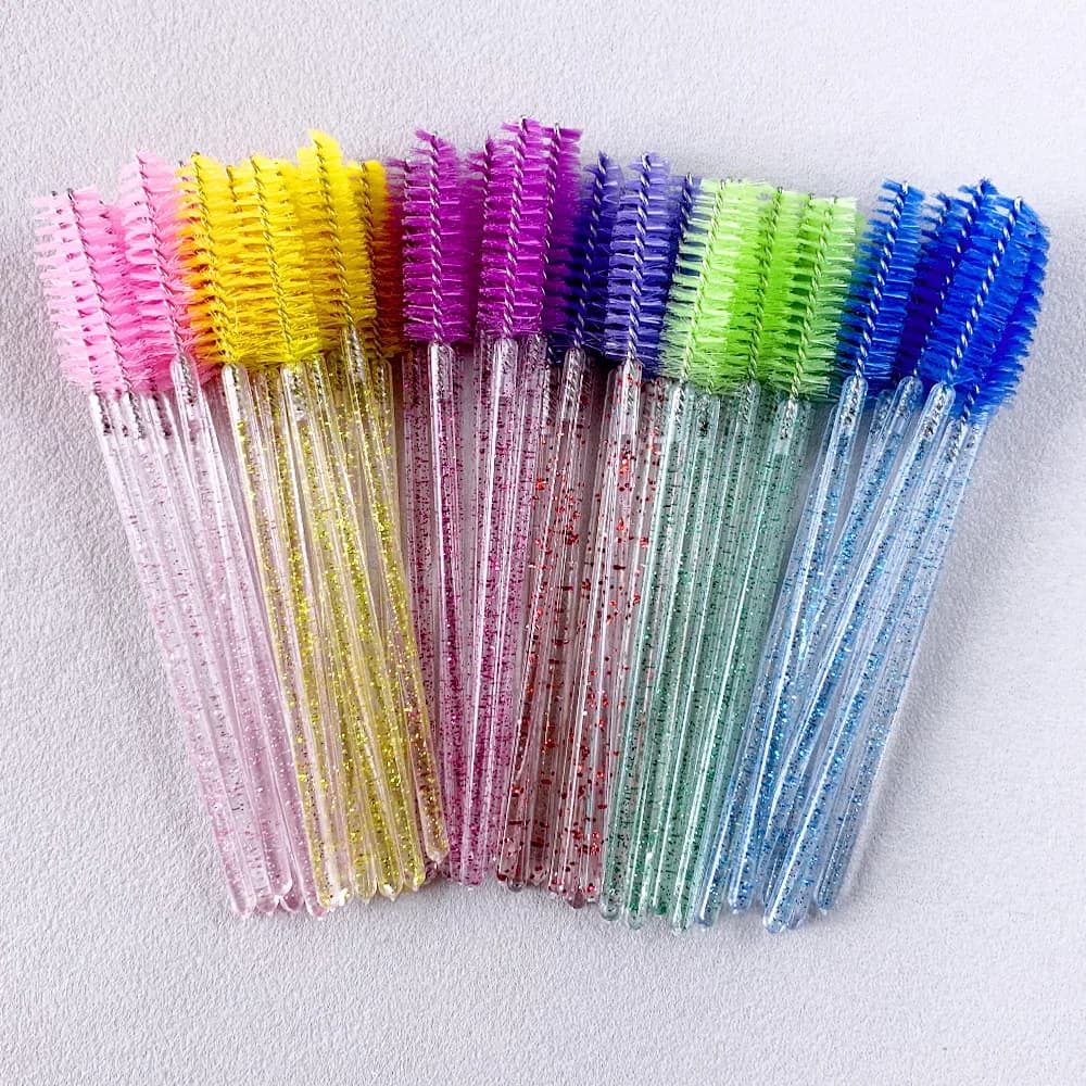 50Pcs Crystal Diamond Handle Mascara Wands Eyelash Extension Tool Spoolie Brushes for Mascara Makeup Eyelash Brush Set