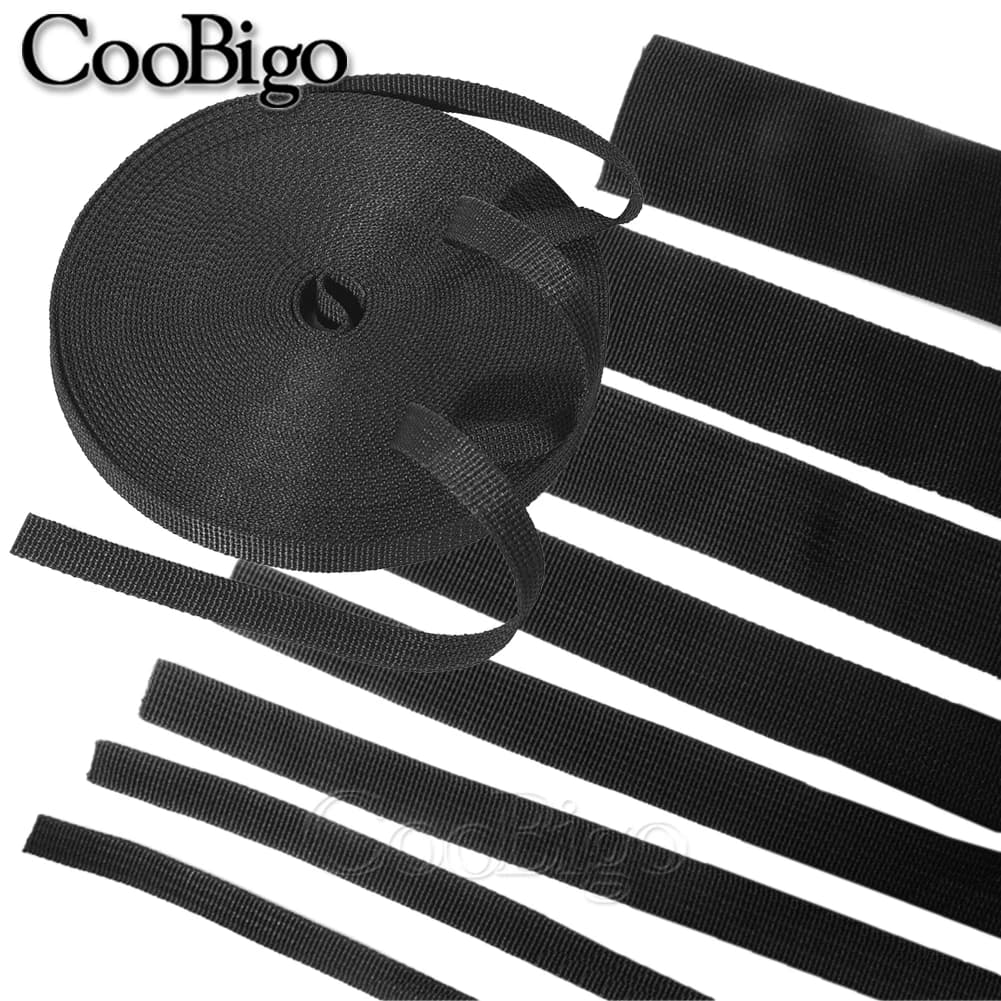 10 metri Polipropilene Tessitura Cintura Nastro Nastro di Tessuto Fascia per Borsa Collare per Animali Domestici FAI DA TE Accessori Per Cucire Nero 10-50mm