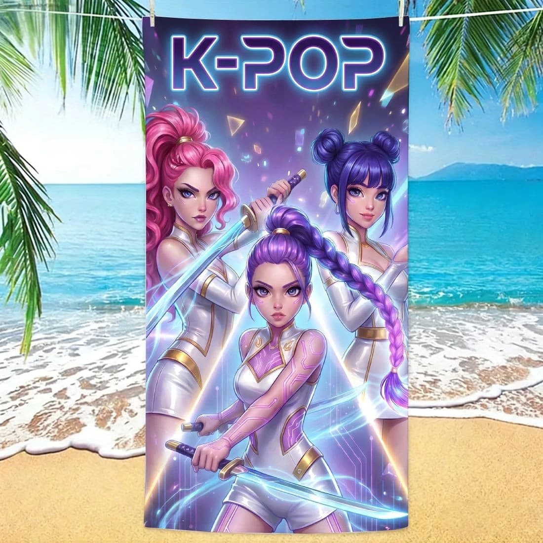 Telo da Mare Stile K-pop Idol, Stampa Piatta con Grafica Anime Guerriero, Asciugamano da Bagno per Regalo Fan, Concerti Estivi, Decorazioni per Esterni