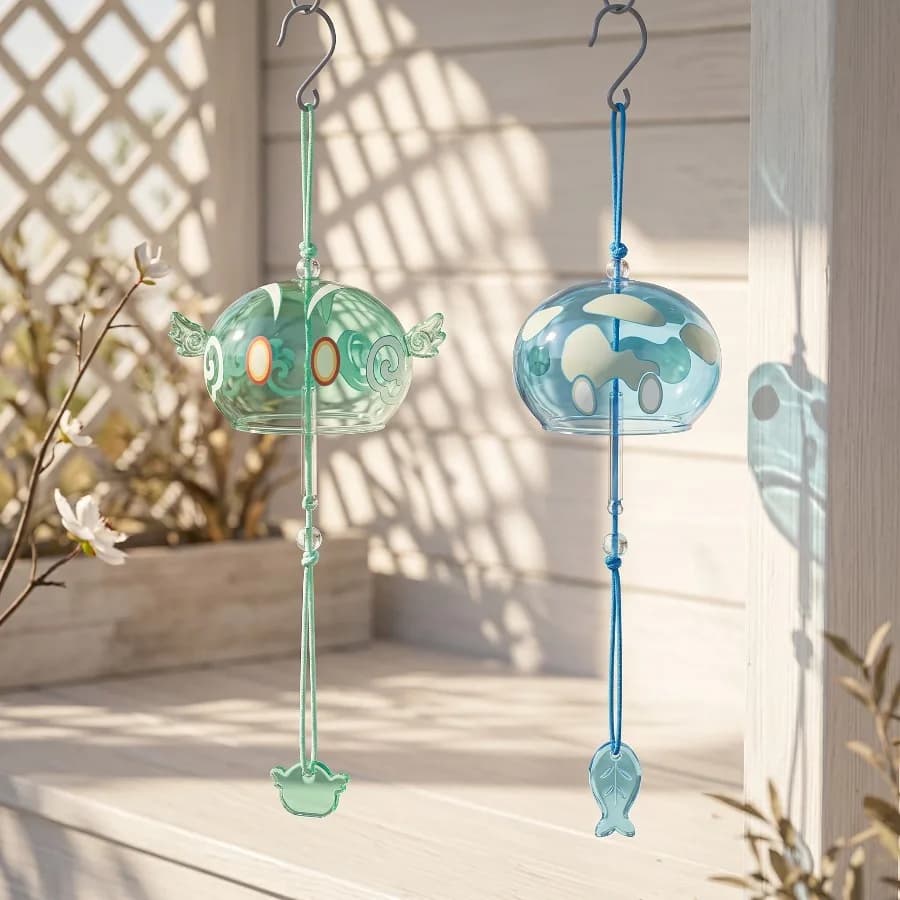 Genshin Slime Wind Chimes Japanese Wind Bell Cute Slime Glass Chimes Genshin Impact Hanging Pendants Decoration Anime Toy Gift