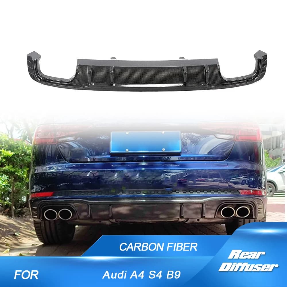 Car Rear Bumper Diffuser Lip Spoiler for Audi S4 B9 Sedan 2017-2020 Carbon Fiber Car Rear Bumper Diffuser Lip Spoiler Splitters