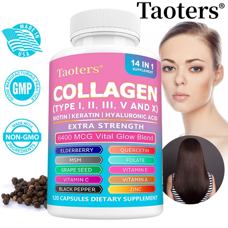 Collagene di Tipi I, II, III, V e X - Biotina, Acido Ialuronico - Supporta Pelle, Capelli, Unghie e Articolazioni, 120 Capsule