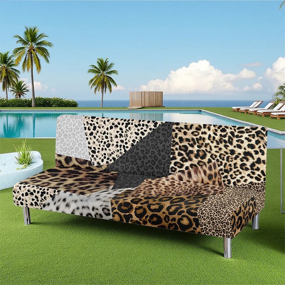 Leopard Print Summer Outdoor Sofa Bed Cover, Elastic Milk Silk Couch Cover, Pet - Friendly, Washable Without