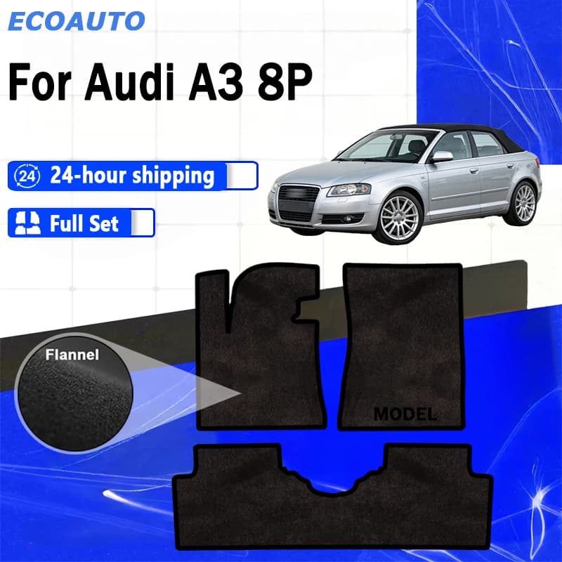 ECOAUTO Flannel Velour rugs set for Audi A3 8P hatchback Sportback convertible (2003-2011) -Black