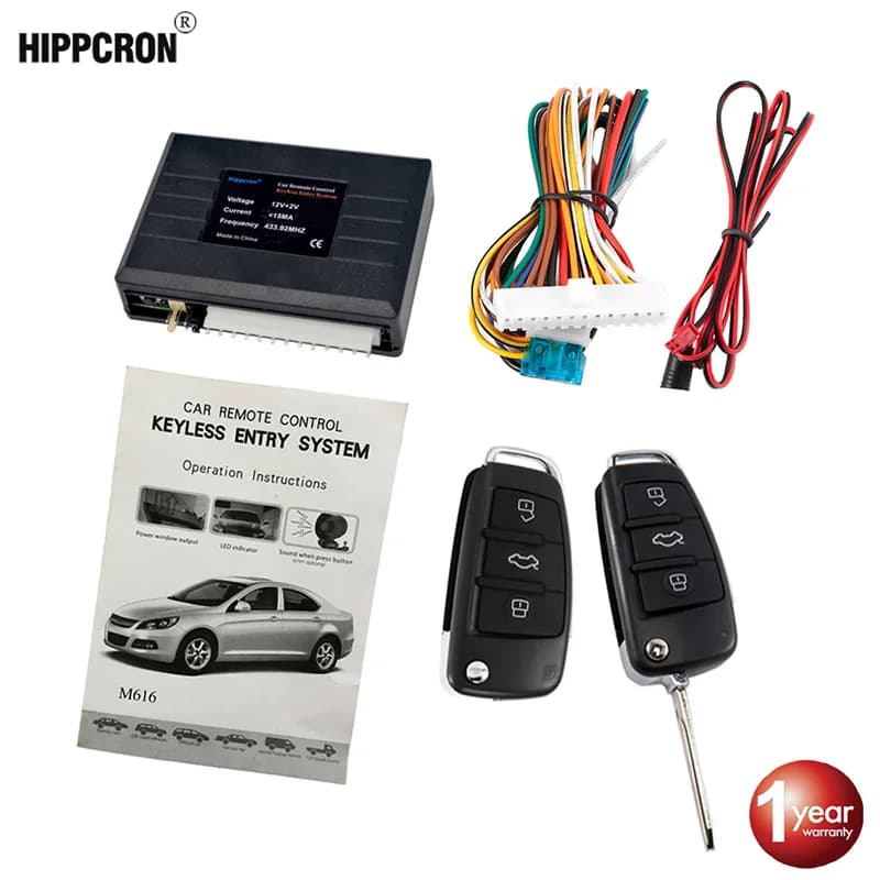 Hippcron Serratura centralizzata per auto Sistema di accesso senza chiave automatico Pulsante Start Stop Portachiavi Kit centrale Auto universale 12V