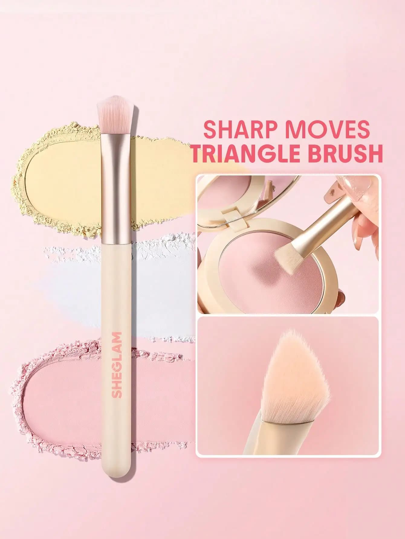 SHEGLAM Sharp Moves Triangle Brush, Pennello Triangolare per Trucco Viso, Cosmetico per Donne e Ragazze, Perfetto per Primavera Estate, Ideale per Moda Y2K, Adatto per Regali di Compleanno, Festa della Mamma, Festival Rave, Pronto all'Uso, Miglior Colore