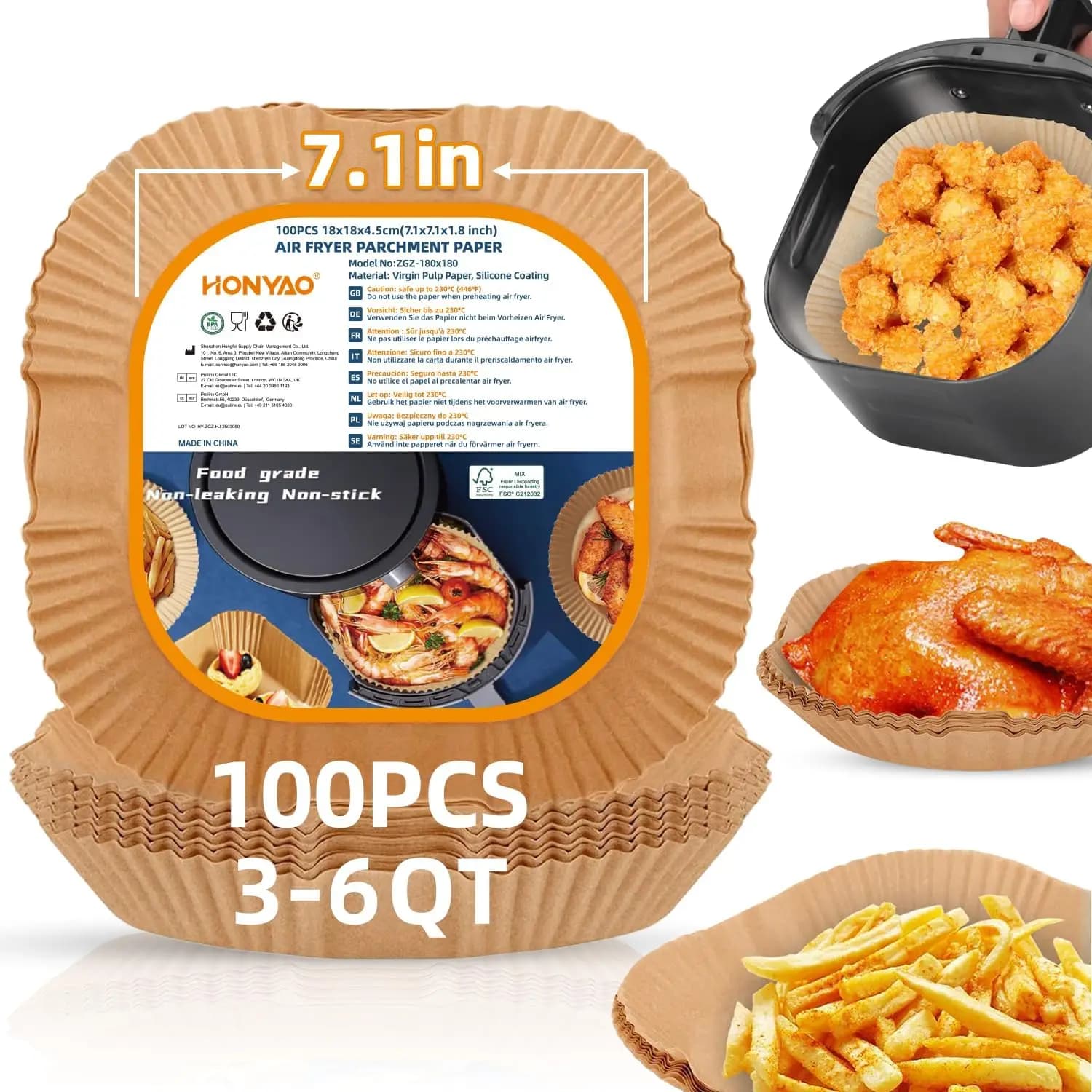 Thickened square air fryer lining for 4-6 qt models, disposable and compatible (top diameter 8.3')