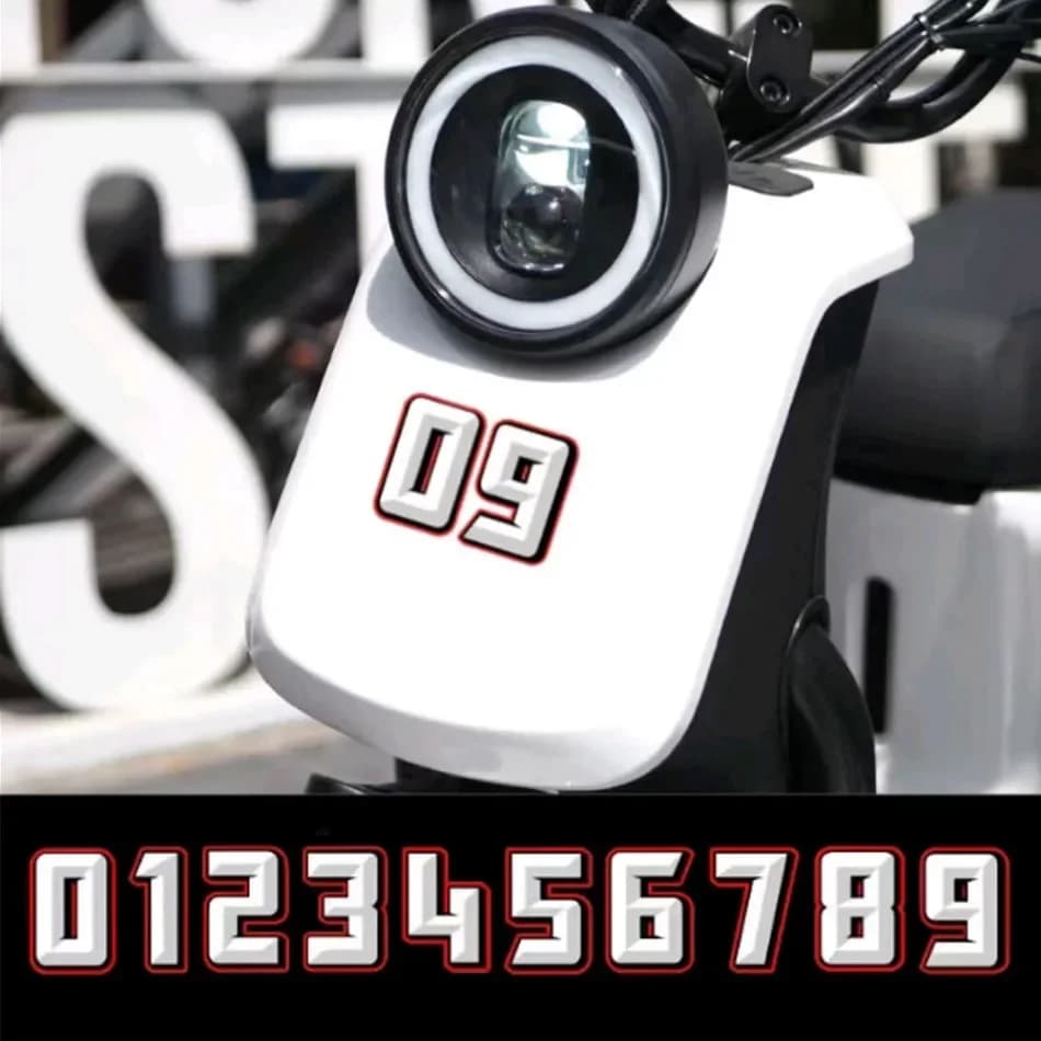 1pc Car Creative Fashion Arabic Numbers Sticker 0 To 9 Racing Helmet Number Decals Styling Decoration Motorcycle Accessories
