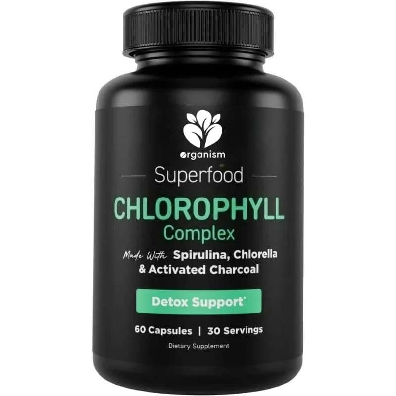 Deodorant supplement in vitamin chlorophyll capsules based on spirulina, microalgae, organic parsley, mint and activated carbon